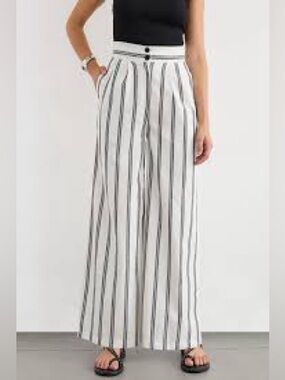 Marine Layer White Wide-Leg Striped Pants